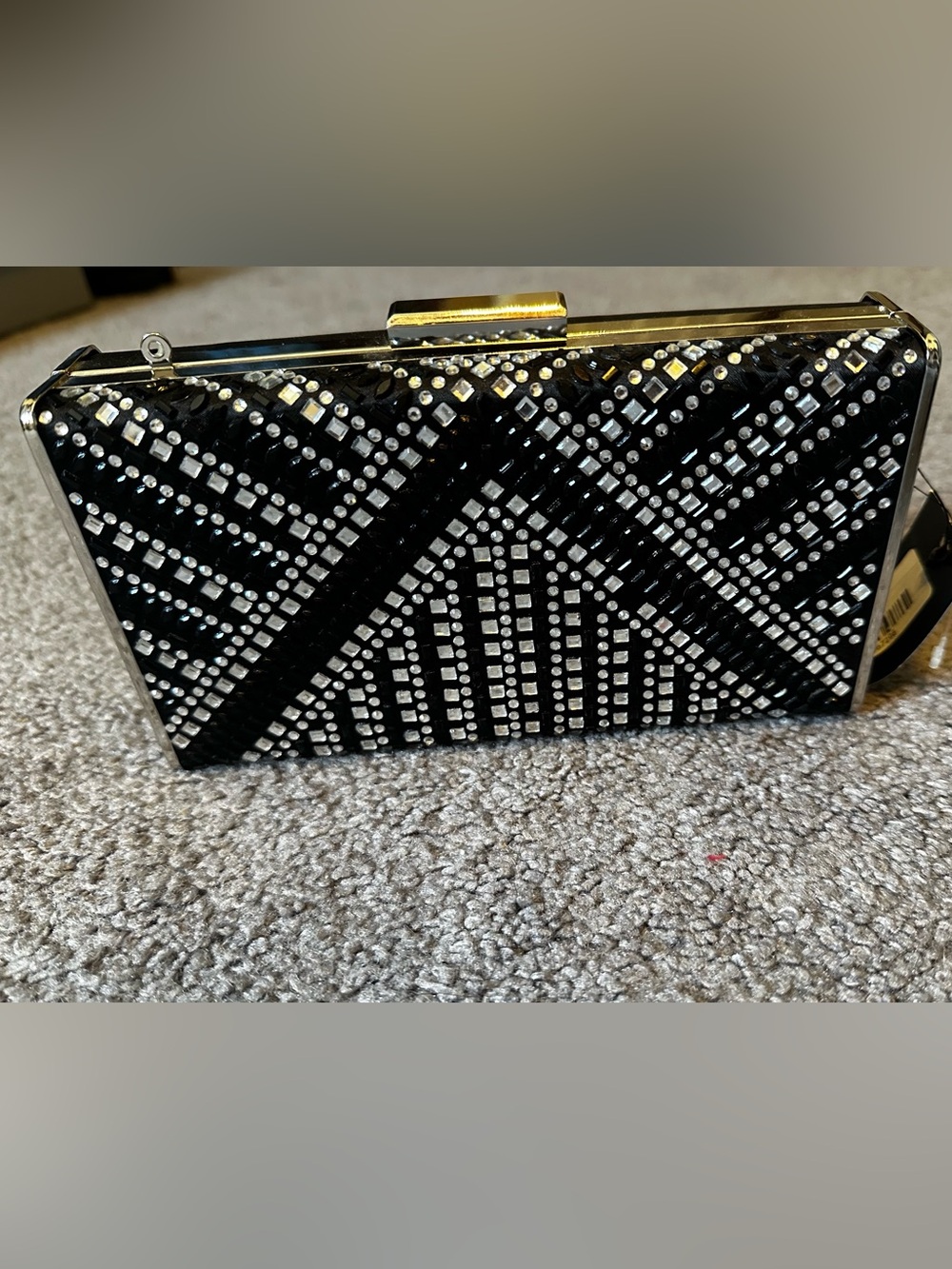 Badgley Mischka Black and Silver Crystal-Studded Evening Clutch